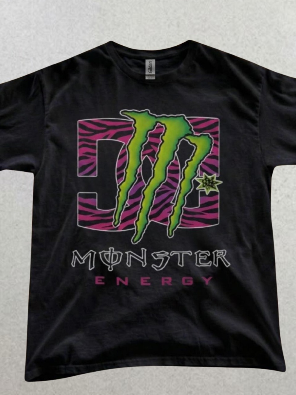 Black Graphic Tee - Green & Pink Logo